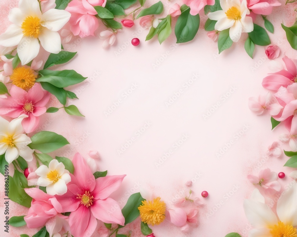 Spring Floral Frame featuring Pink and White Flowers for Elegant and Artistic Decor Spring Floral Frame featuring Pink and White Flowers for Elegant and Artistic Decor