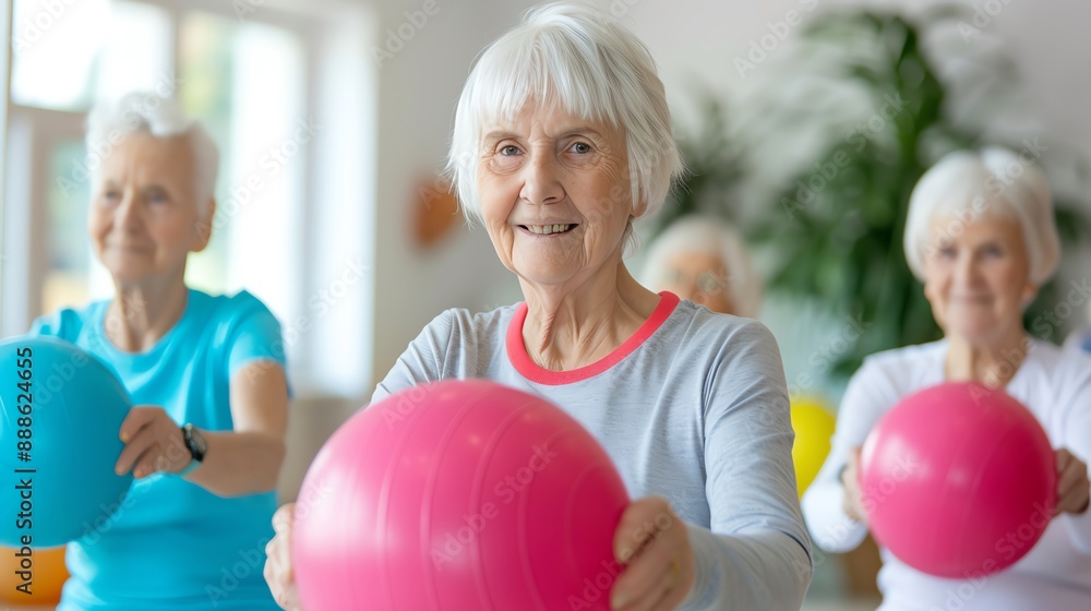 Elderly participating in physical activity with healthcare supervision, Elderly, Healthcare, Physical activity Elderly participating in physical activity with healthcare supervision, Elderly, Healthcare, Physical activity