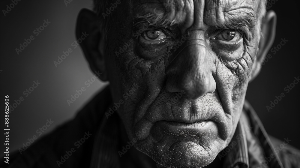 B&W Photography of a Middle-Aged Man with a Serious Expression, Showing Determination B&W Photography of a Middle-Aged Man with a Serious Expression, Showing Determination