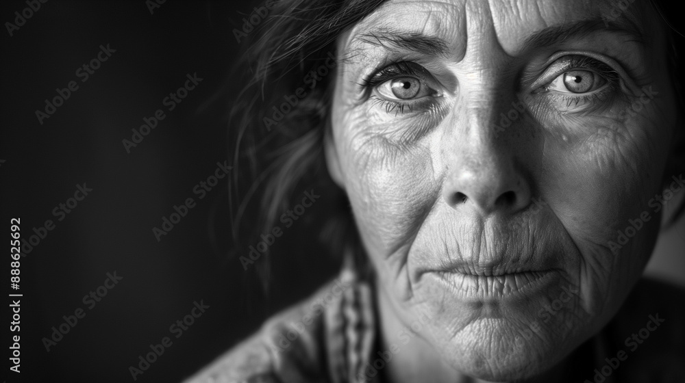 B&W Photography of a Middle-Aged Woman with a Serious Expression, Showing Determination B&W Photography of a Middle-Aged Woman with a Serious Expression, Showing Determination
