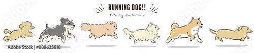 走る犬たちの手描きイラストセット
