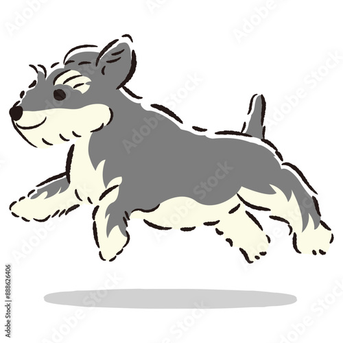 走るミニチュアシュナウザーのかわいい手描きイラスト