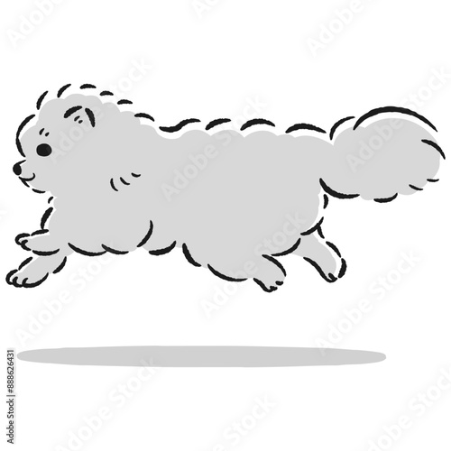 走るポメラニアンのかわいい手描きイラスト
