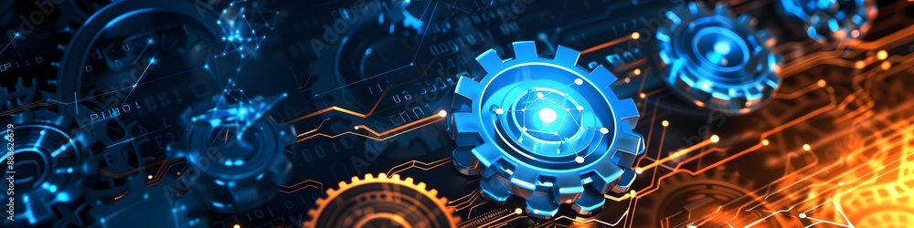 Fototapeta premium Abstract futuristic digital technology background with gears