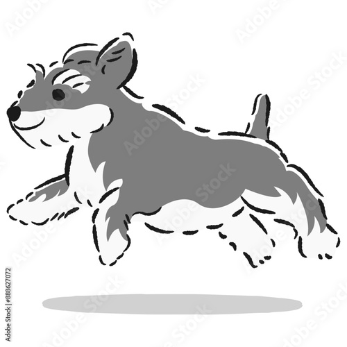 走るミニチュアシュナウザーのかわいい手描きイラスト