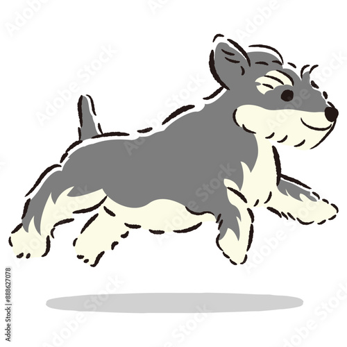 走るミニチュアシュナウザーのかわいい手描きイラスト