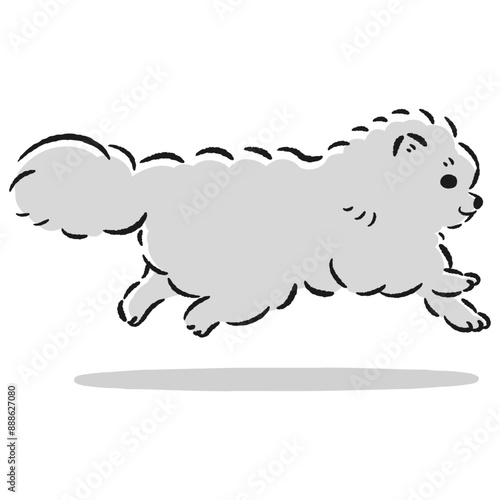 走るポメラニアンのかわいい手描きイラスト