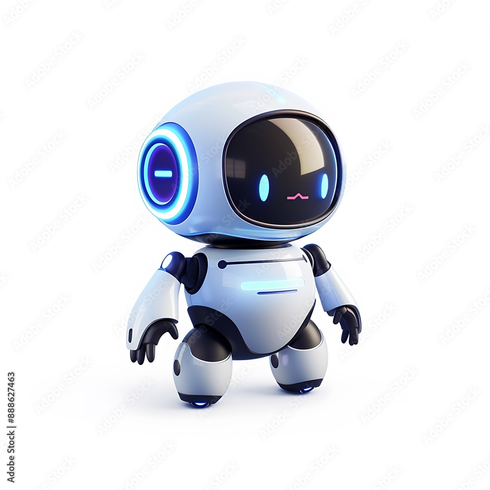 Adorable AI Robot Buddy with Glowing Blue Eyes and Pink Cheeks Adorable AI Robot Buddy with Glowing Blue Eyes and Pink Cheeks