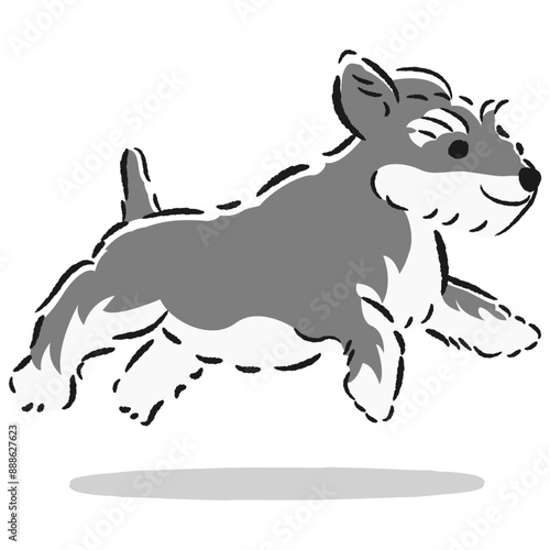 走るミニチュアシュナウザーのかわいい手描きイラスト