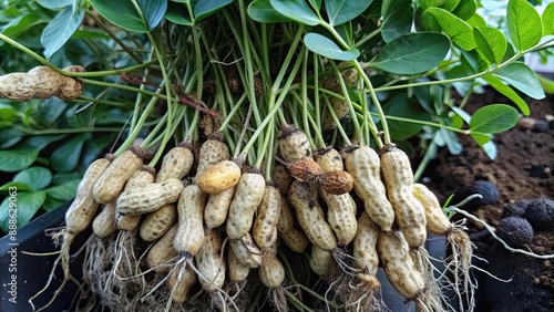 Freshly harvested peanuts plants with roots , peanuts, plants, harvest, agriculture, farming, roots, organic, natural, agriculture