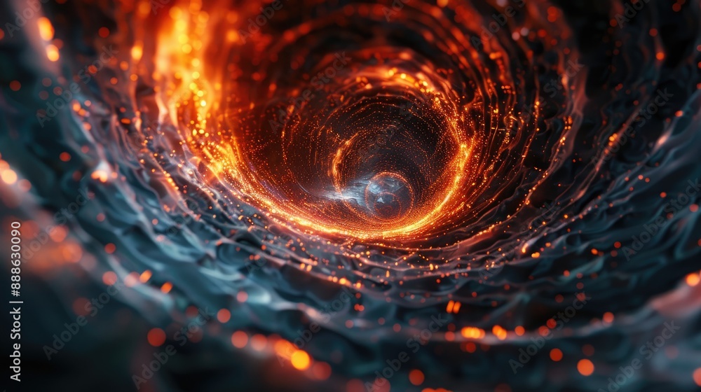 Abstract Vortex of Fiery Energy and Blue Light in a Futuristic Sci-Fi Tunnel Abstract Vortex of Fiery Energy and Blue Light in a Futuristic Sci-Fi Tunnel