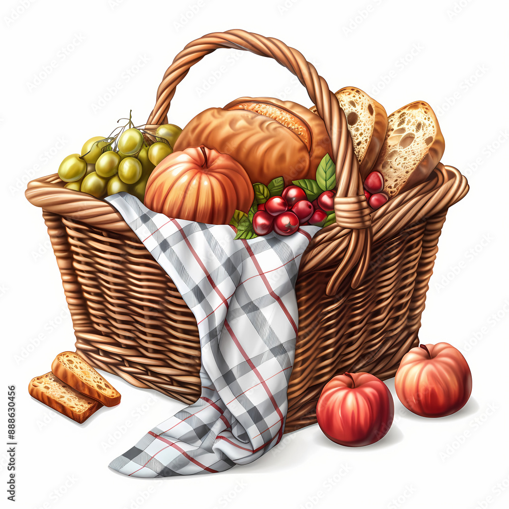 basket with apples and nuts, basket with apples and nuts isolated on white background basket with apples and nuts, basket with apples and nuts isolated on white background