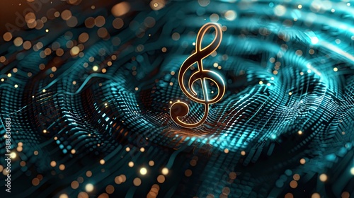 Wallpaper Mural Golden Treble Clef on Abstract Digital Background with Glowing Blue and Gold Lights Torontodigital.ca