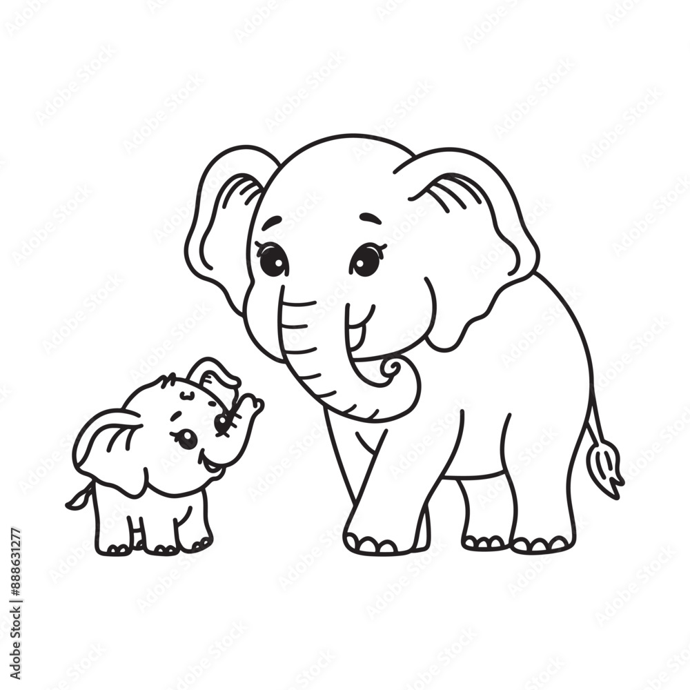 Line art of mother elephant walking to see her baby elephant cartoon vector Line art of mother elephant walking to see her baby elephant cartoon vector