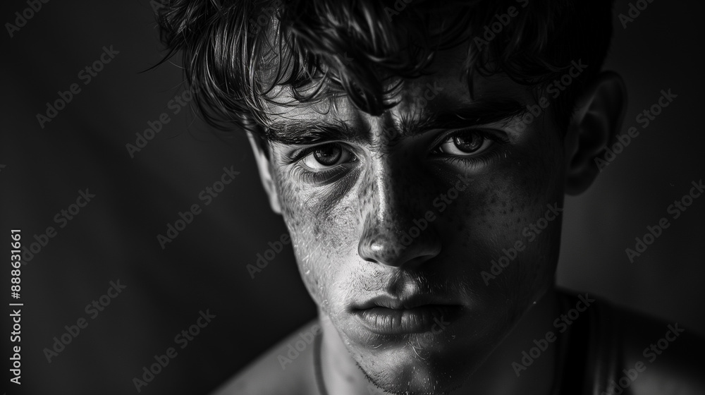 B&W Photography of a Young Man with a Melancholic Expression, Showing Sadness B&W Photography of a Young Man with a Melancholic Expression, Showing Sadness
