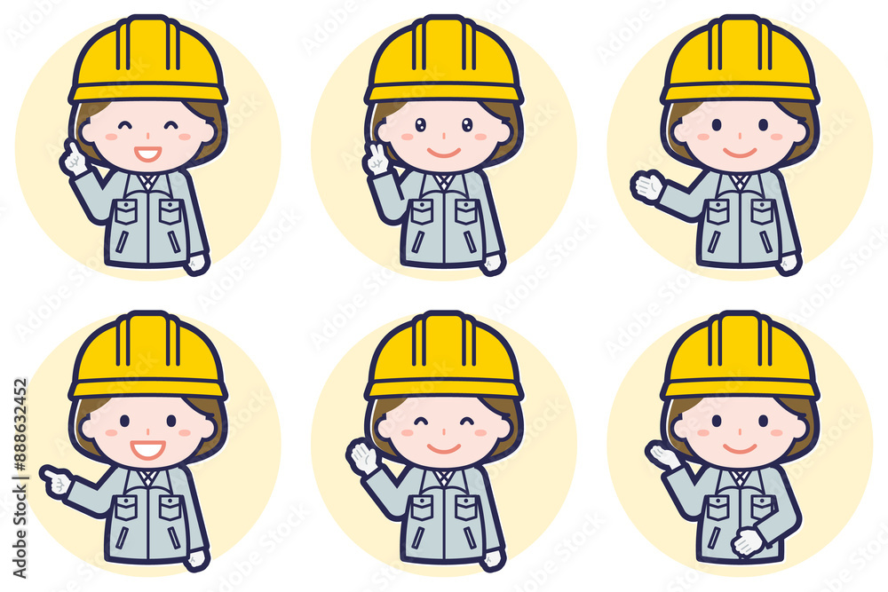 女性工事作業員のポーズセット_03