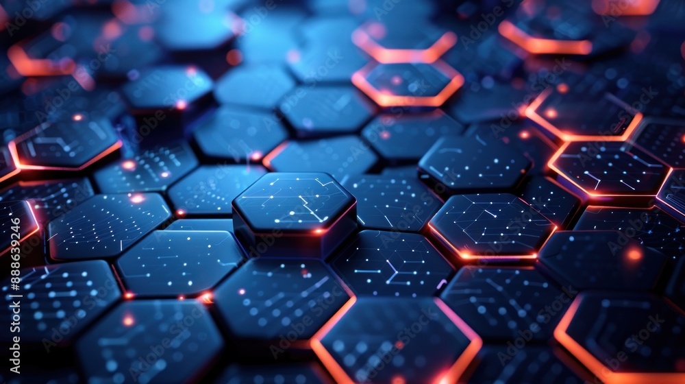 Obraz premium Geometric hi-tech patterns with interconnected hexagon background.