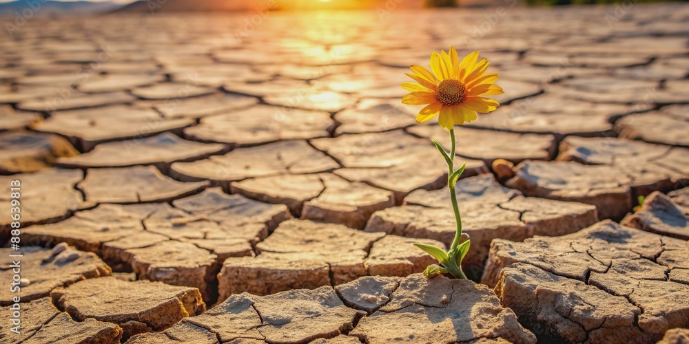 Thriving amidst adversity Wilted flower on cracked desert ground