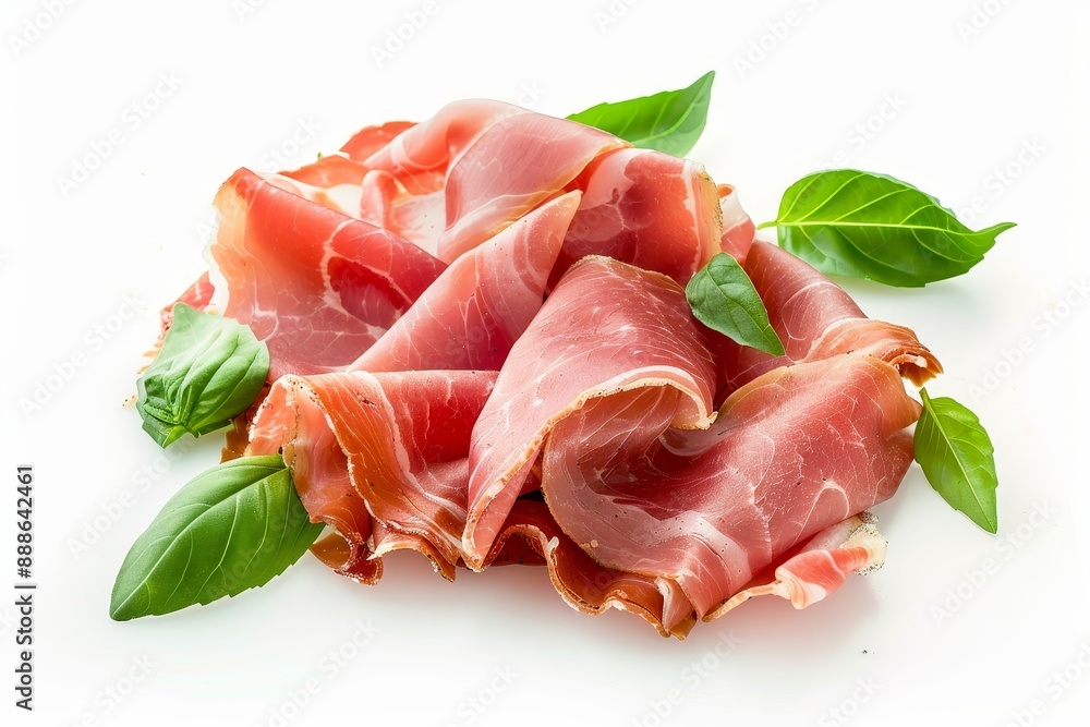 Italian prosciutto crudo shown on white background Italian prosciutto crudo shown on white background