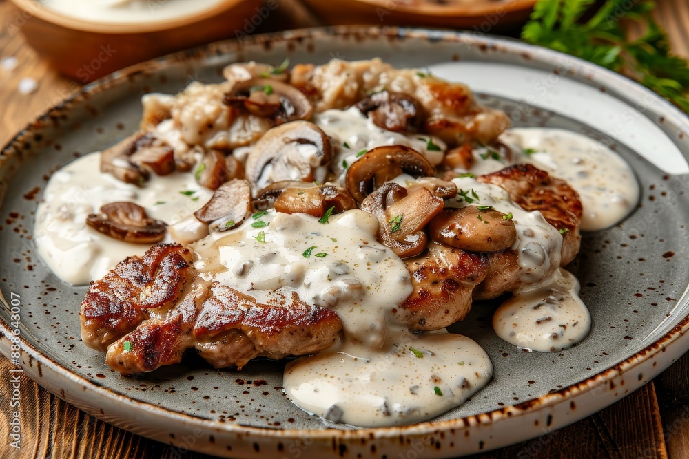 Italian style steak with cream and mushrooms Italian style steak with cream and mushrooms