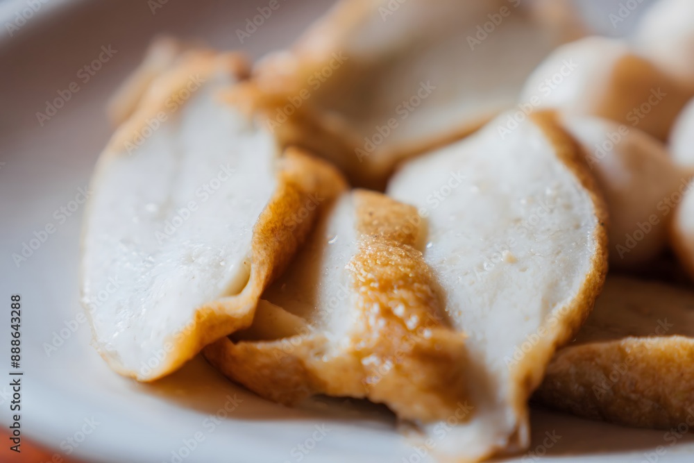 Asian traditional snacks fish balls on plate Asian traditional snacks fish balls on plate