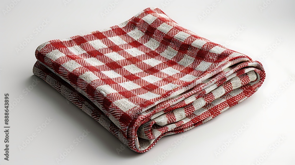 Red checkered napkin seen from the front on a white isolated background. Red checkered napkin seen from the front on a white isolated background.