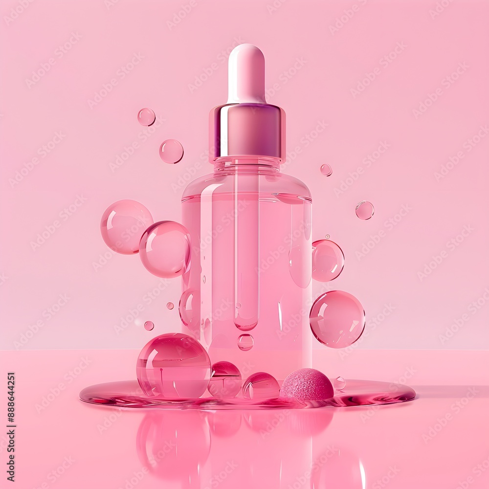 High-quality visualization of pink collagen serum and vitamin composition, ideal for skincare treatment visuals High-quality visualization of pink collagen serum and vitamin composition, ideal for skincare treatment visuals