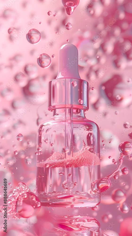 High-quality visualization of pink collagen serum and vitamin composition, ideal for skincare treatment visuals High-quality visualization of pink collagen serum and vitamin composition, ideal for skincare treatment visuals