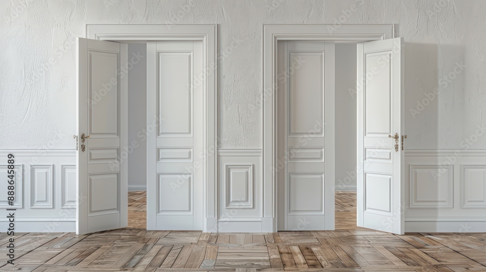 White Panel Doors: One Closed, One Open White Panel Doors: One Closed, One Open