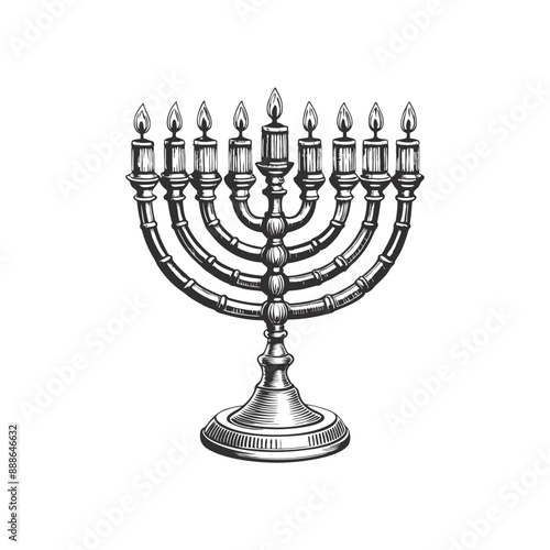 menorah engraving hand drawn illustration isolated white background