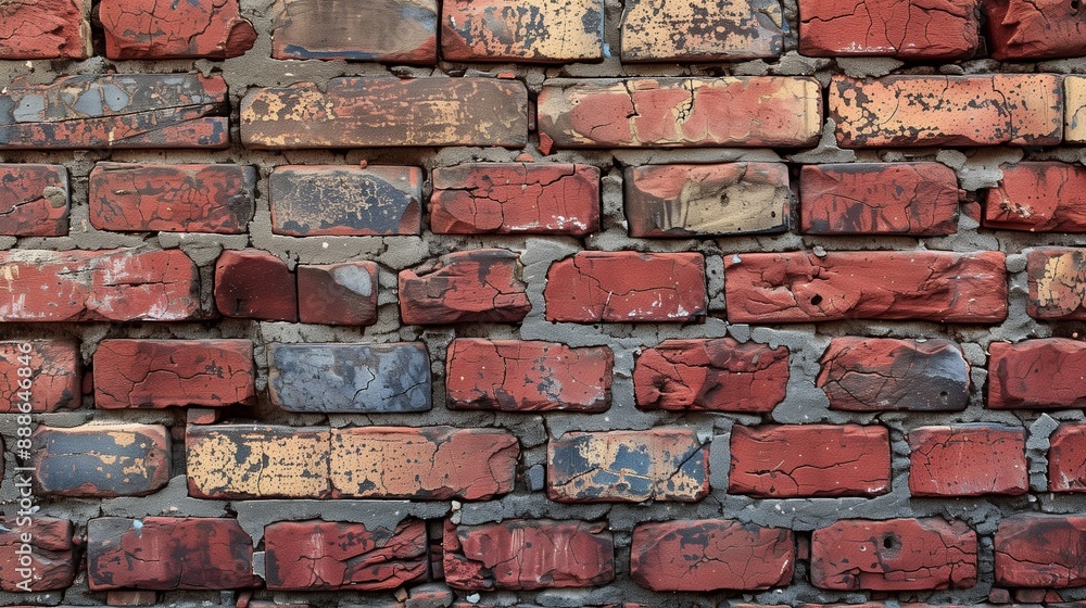 Classic red brick wall with aged and weathered look, perfect for vintage and retro design themes Classic red brick wall with aged and weathered look, perfect for vintage and retro design themes