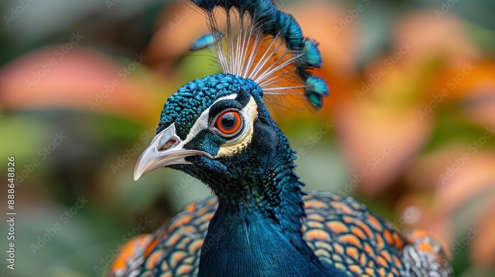 Male Peacock Flaunting Stunning Plumage in Close-Up Portrait, Lincoln, Nebraska, USA Male Peacock Flaunting Stunning Plumage in Close-Up Portrait, Lincoln, Nebraska, USA