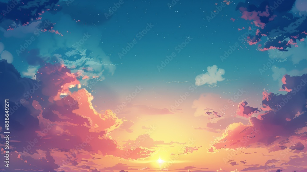 A stunning sunrise with a dreamy blend of pink, orange, and blue hues illuminating the sky and clouds, creating a serene and inspiring atmosphere A stunning sunrise with a dreamy blend of pink, orange, and blue hues illuminating the sky and clouds, creating a serene and inspiring atmosphere