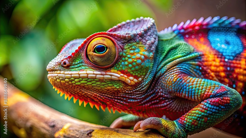 Obraz premium Vibrantly colored chameleon blending into its surroundings, chameleon, camouflage, reptile, nature, colorful, adaptation