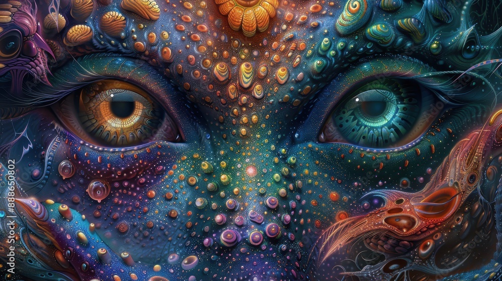Vibrant Abstract Digital Art with Colorful Eyes and Intricate Patterns in a Surreal Fantasy Design Vibrant Abstract Digital Art with Colorful Eyes and Intricate Patterns in a Surreal Fantasy Design