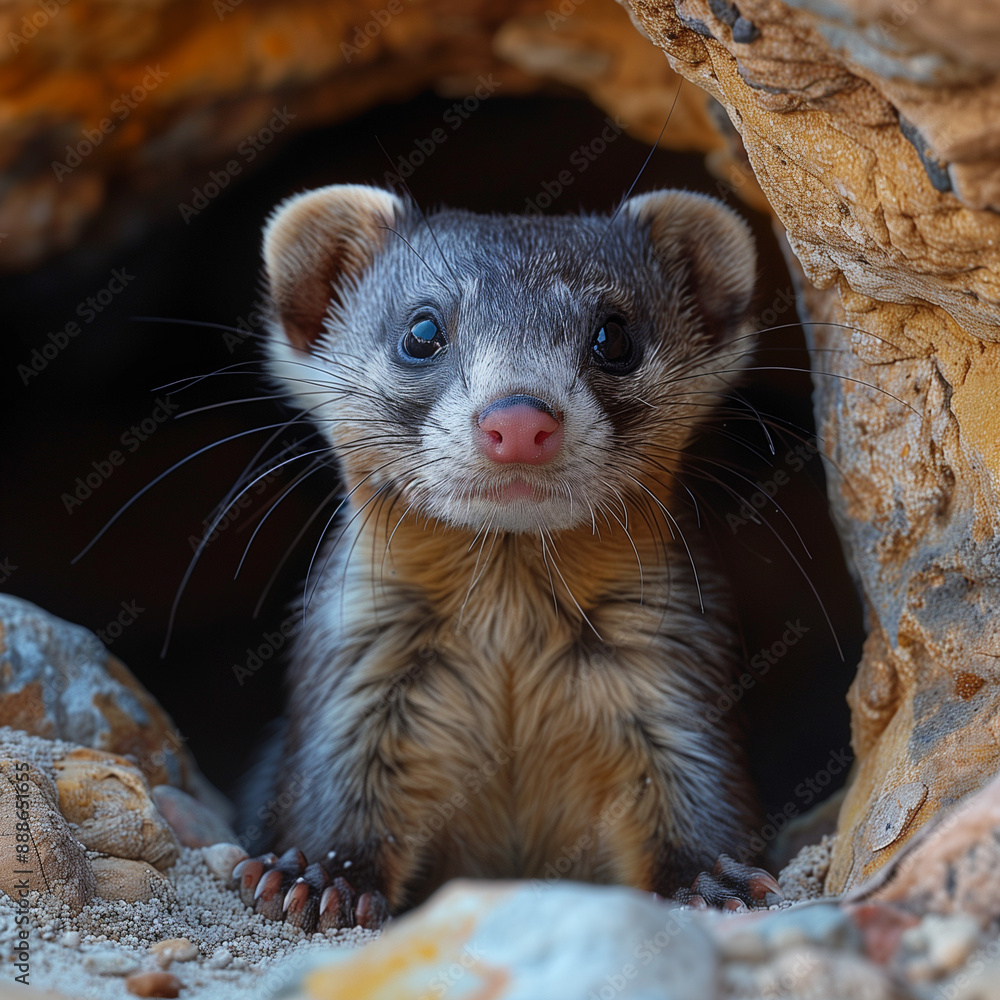 Dusk Adventures: Ferret in Burrow at Twilight, Detailed High-Quality Image Dusk Adventures: Ferret in Burrow at Twilight, Detailed High-Quality Image