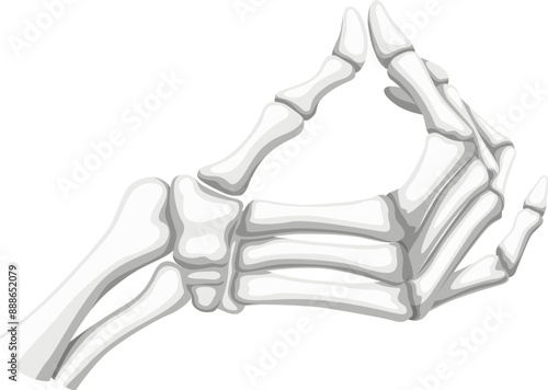 Bony skeleton hand contorts into a mischievous pinch gesture. Vector skeletal fingers poised with eerie precision, embodying a hauntingly playful expression in the spirit of Halloween
