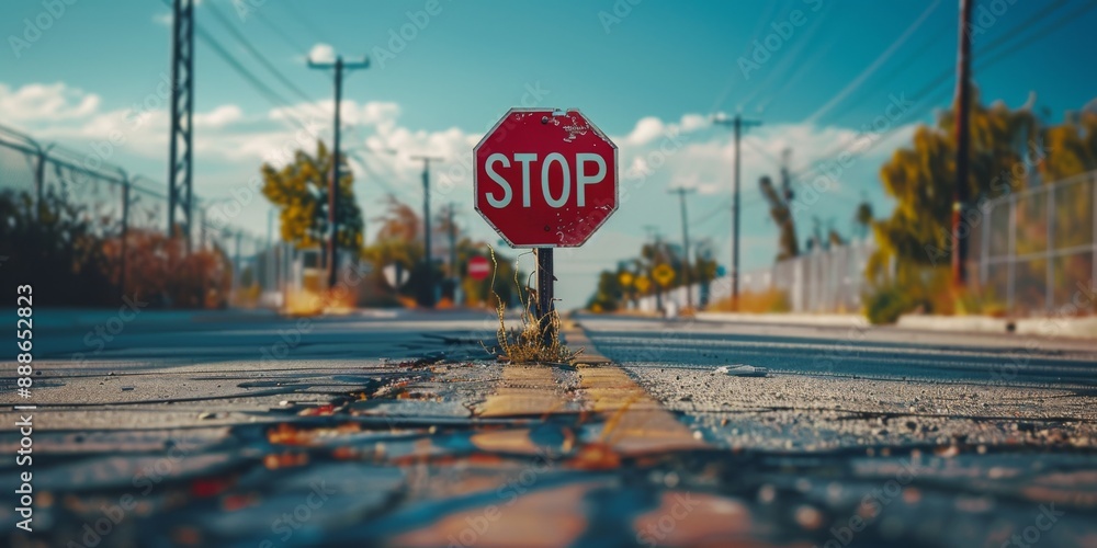 Red Stop Sign on a Closed Road: A Prominent Display of Caution and ...