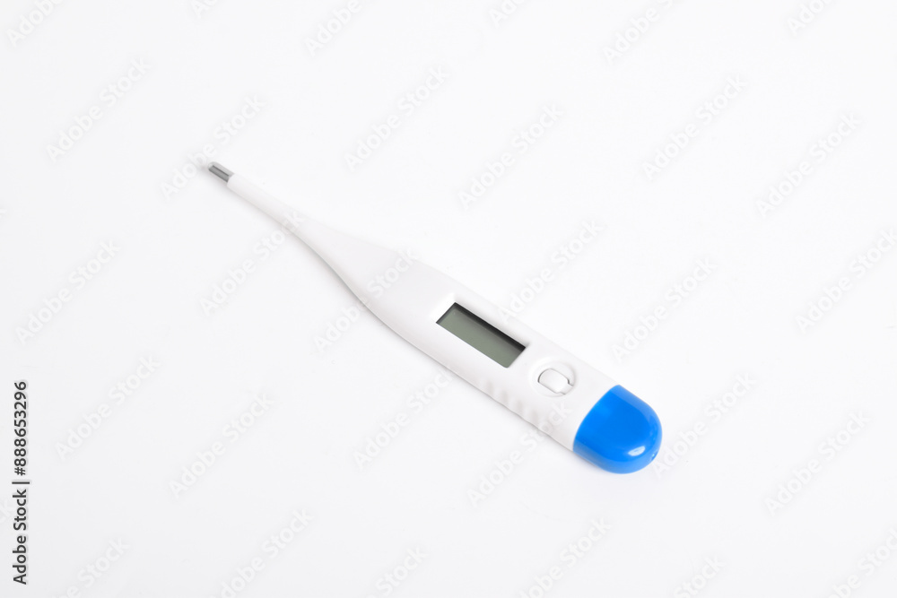 Electronic modern thermometer isolated on white background. Fever diagnostic and healthcare concept Electronic modern thermometer isolated on white background. Fever diagnostic and healthcare concept