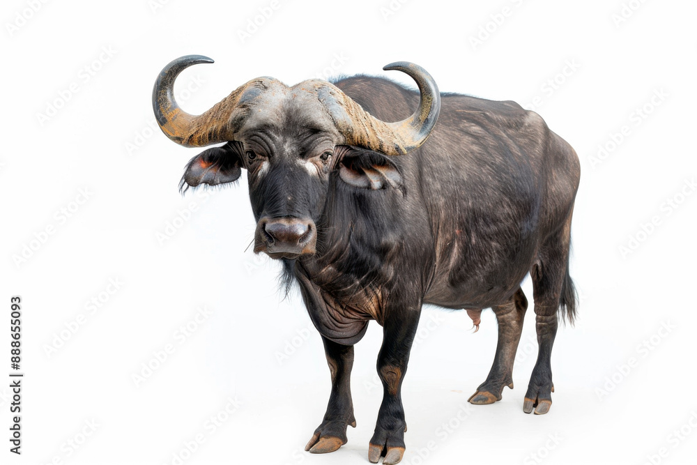 Naklejka premium Portrait of a black buffalo on a white background, close-up