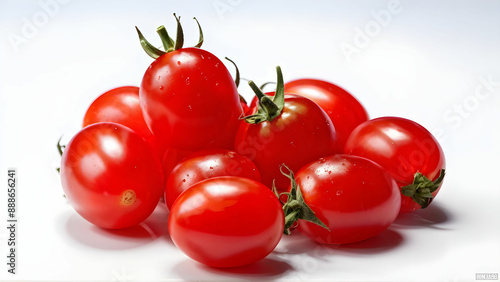 fresh ripe tomatoes with green stems isolated on a white background photo