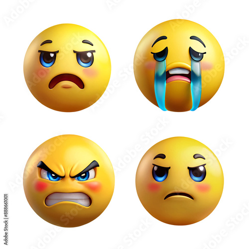 Wallpaper Mural Yello emoji 3d render in variety of emotions. Angry, Crying, Disappointment, Frustration. Torontodigital.ca