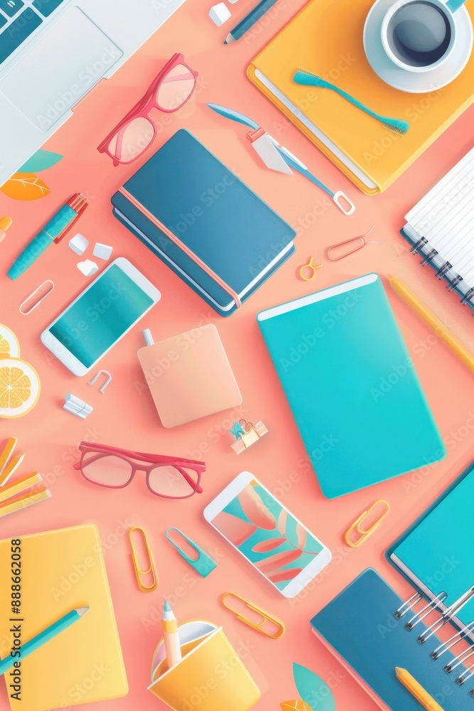 flat design geometric pattern top view modern office cartoon drawing colored pastel flat design geometric pattern top view modern office cartoon drawing colored pastel