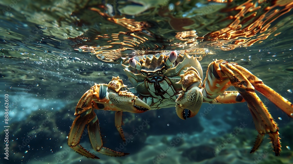 A big crab seen under in water A big crab seen under in water