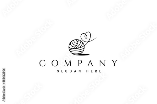 wool ball logo with heart shaped yarn in line art design style
