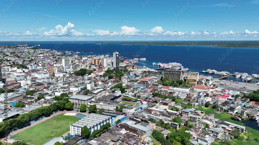 Downtown City At Manaus Amazonas Brazil. Bustling Downtown Cityscape With Modern Buildings. Metropole Skyline High Rise Building Stunning. Metropole Cityscape. Manaus Amazonas. Downtown City At Manaus Amazonas Brazil. Bustling Downtown Cityscape With Modern Buildings. Metropole Skyline High Rise Building Stunning. Metropole Cityscape. Manaus Amazonas.