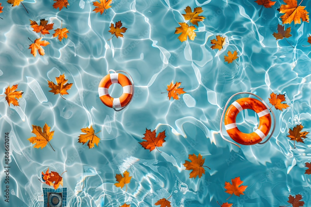 Autumn Leaves Floating in Swimming Pool Autumn Leaves Floating in Swimming Pool