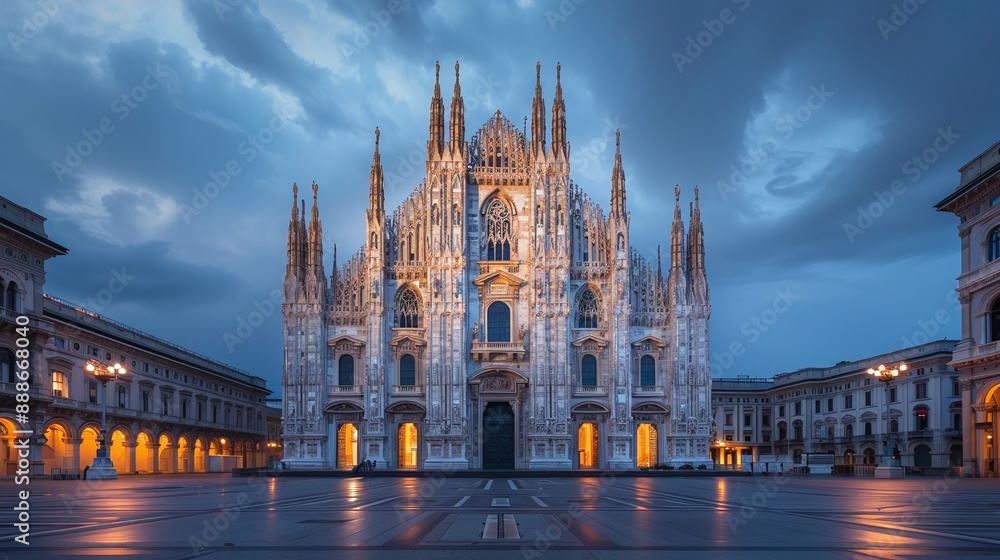 A grand, historic cathedral with towering spires and intricate stained glass windows, illuminated by the soft glow of evening light. A grand, historic cathedral with towering spires and intricate stained glass windows, illuminated by the soft glow of evening light.