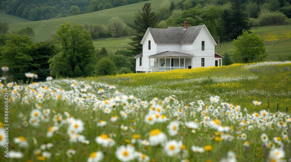 White House in Meadow with Wildflowers
White House in Meadow with Wildflowers