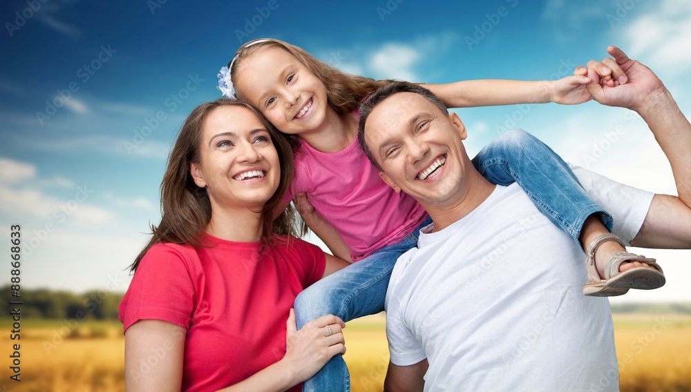 happy family walks with children in summer field happy family walks with children in summer field